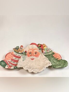 VTG Fitz and Floyd "Old Fashioned Christmas" 3-Section Santa server Platter
